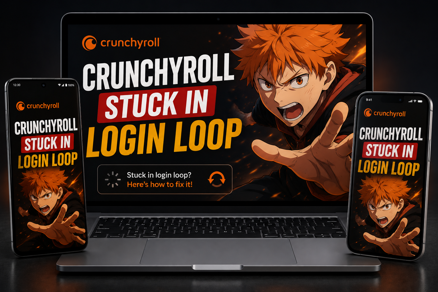 Crunchyroll stuck in login loop error screen illustration